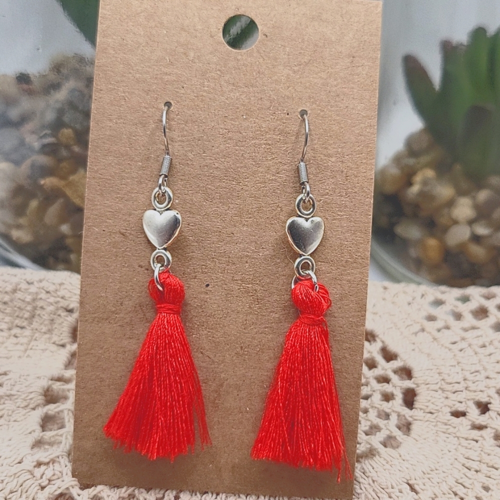 2/$12 red tassle earrings